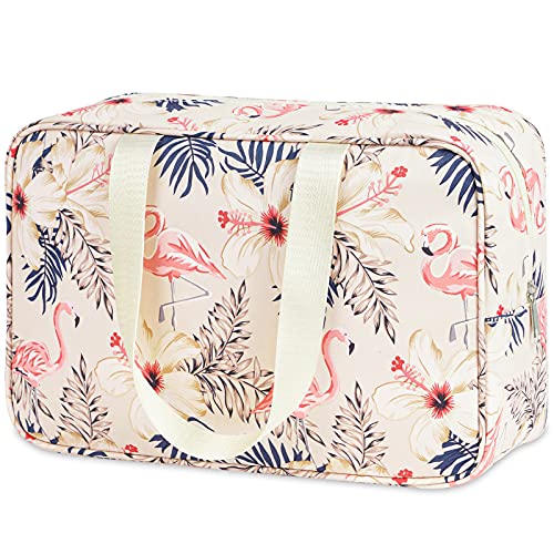 Volle Größe Kulturbeutel Große Kosmetiktasche Reise Make-up Taschen Organizer für Damen und Frauen (Beige Flamingo) von Narwey