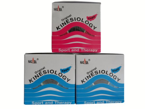 Nasara® Original Kinesiology Kinesiologie Tape 5cmx5m, 3 Rolls Set (2 Blau + 1 Pink) von Nasara