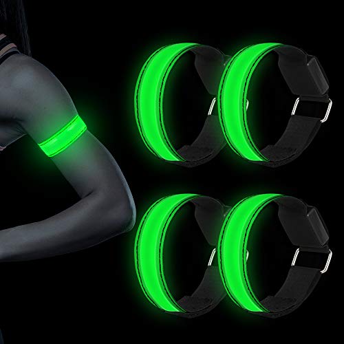 Molbory Unisex-Adult NA050-Running-Bracelet, 4 Stück Reflective LED leucht Armbänder Lichtband Kinder Nacht Sicherheits Licht für Laufen Joggen Hundewandern Running Outdoor Sports, Grün, m von Molbory