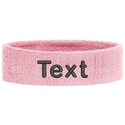 Schweißband Kopf Stirnband Headband Bestickt mit Name/Text Sportband Laufen (Light Pink) von Nashville print factory
