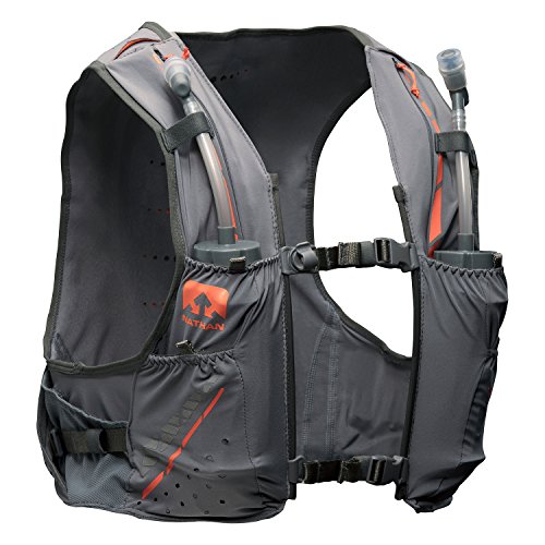 Nathan vaporkrar Hydration Pack Running Vest, inkl. Zwei 12oz Fläschchen mit verlängerter Trinkhalme, kompatibel mit 1.8L Reservoir Blase, Herren, Damen, NS4535, stahlgrau von Nathan