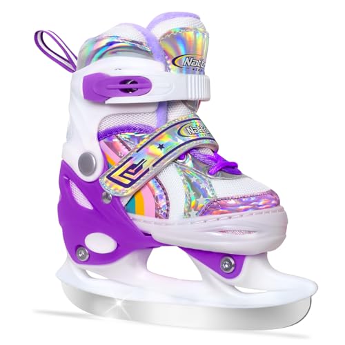 Nattork Mädchen Schlittschuhe für Kinder 4 Größen verstellbar Regenbogen Schlittschuh mit Fleecefutter für Outdoor & Rink von Nattork