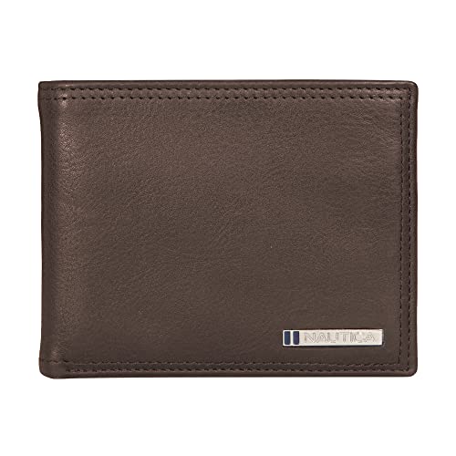 Nautica Herren Geldbörse mit emailliertem Logo Trommelleder Bifold Geldbörse mit RFID-Schutz-Braun, Einheitsgröße, Braun, Einheitsgröße Nautica Herren Geldbörse mit emailliertem Logo Trommelleder Bifold Geldbörse mit RFID-Schutz-Braun, Einheitsgröße, Braun, Einheitsgröße von Nautica
