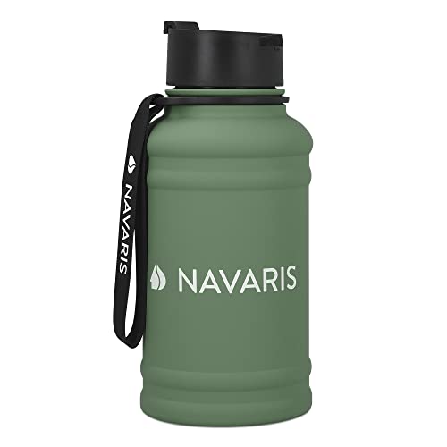 Navaris 1,3 Liter Fitness Trinkflasche - Flasche Gym Bottle - Sport Wasserflasche Water Jug - stabile Sportflasche aus Edelstahl von Navaris