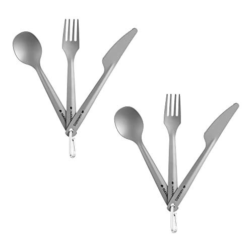 Navaris 2X Titan Camping Besteck 3tlg. - Outdoor Messer Gabel Löffel inkl. Tasche - Ultraleichte 3in1 Essbesteck Kombi - 2er Set Reisebesteck Set in Grau Navaris 2X Titan Camping Besteck 3tlg. - Outdoor Messer Gabel Löffel inkl. Tasche - Ultraleichte 3in1 Essbesteck Kombi - 2er Set Reisebesteck Set in Grau von Navaris