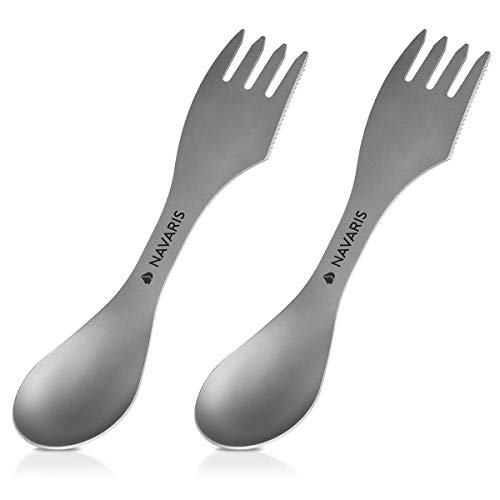 Navaris 3in1 Titan Camping Besteck 2er Set - 2 x Outdoor Göffel Spork - Messer Löffel Gabel inkl. Tasche - Essbesteck Kombi - Reisebesteck in Grau Navaris 3in1 Titan Camping Besteck 2er Set - 2 x Outdoor Göffel Spork - Messer Löffel Gabel inkl. Tasche - Essbesteck Kombi - Reisebesteck in Grau von Navaris