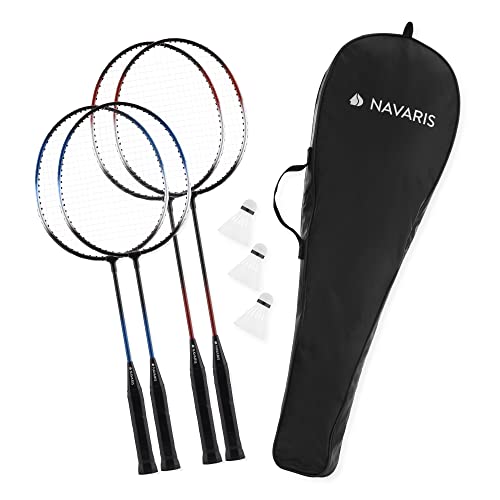 Navaris Badminton Set inkl. Federbälle - Federball Spiel-Set mit extra Kinder Badmintonschläger - Federballset mit Tragetasche - in Rot und Blau von Navaris