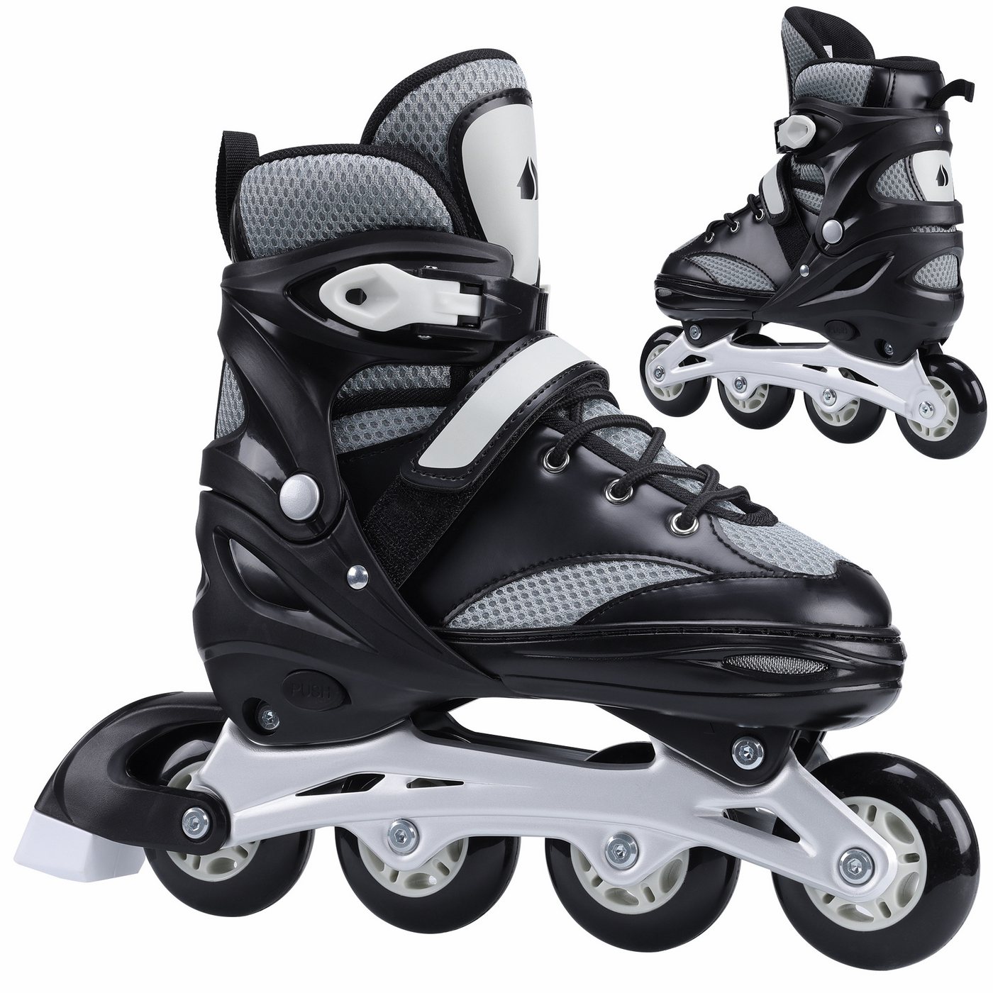 Navaris Rollschuhe Rollerblades Rollschuhe - Mit austauschbarer Bremse grau, (1-St), Inline Skates für Kinder und Erwachsene - Inliner größenverstellbar von Navaris