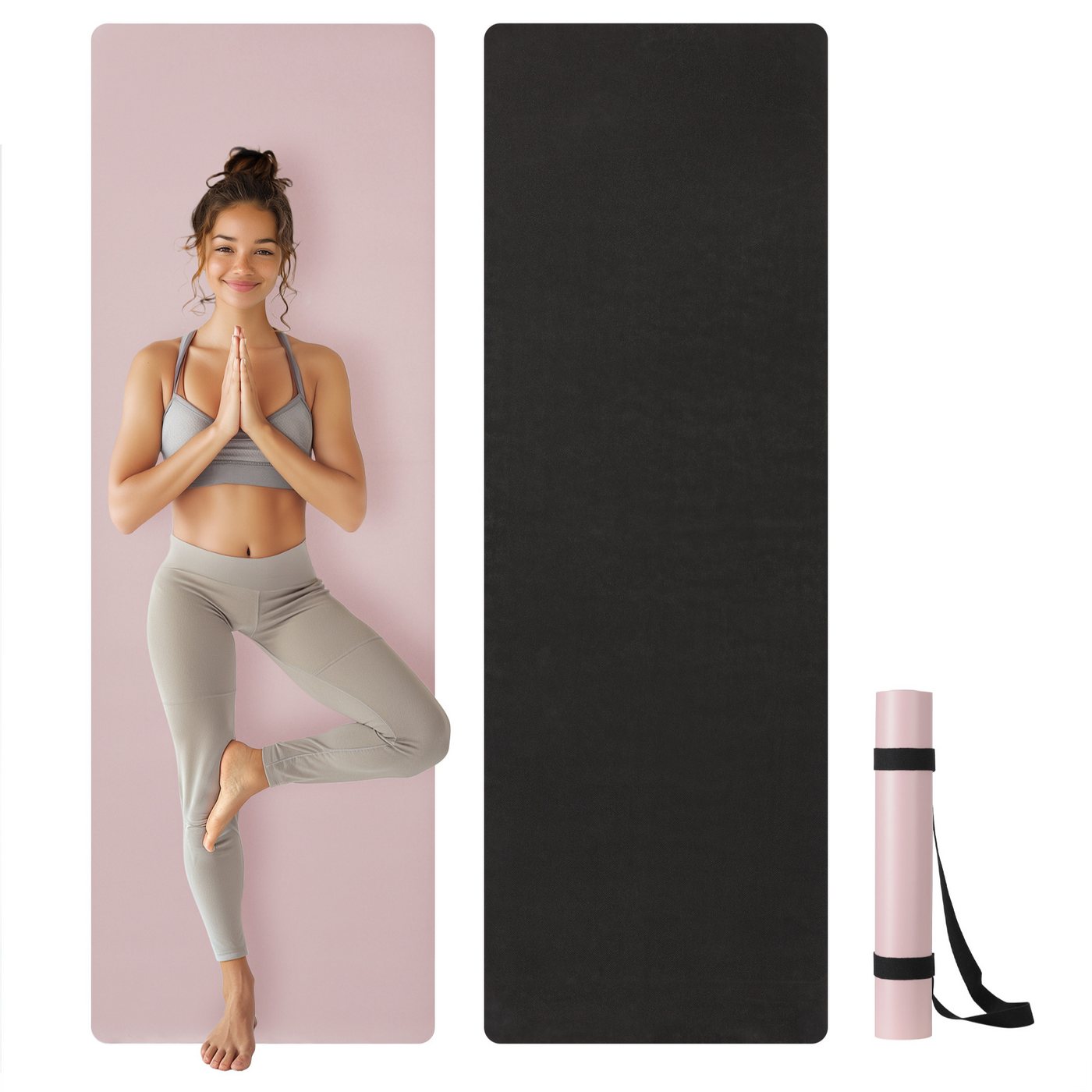 Navaris Yogamatte Yogamatte rutschfest 4mm - Matte aus Naturkautschuk - mit Trageriemen (1-St) von Navaris