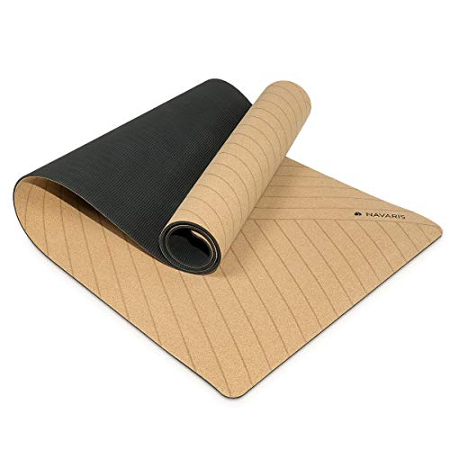 Navaris Yogamatte aus Kork rutschfeste Matte - Yoga Sportmatte Fitnessmatte mit Tragegurt - 183x61x0,5cm Fitness Gymnastikmatte - Schadstofffrei von Navaris