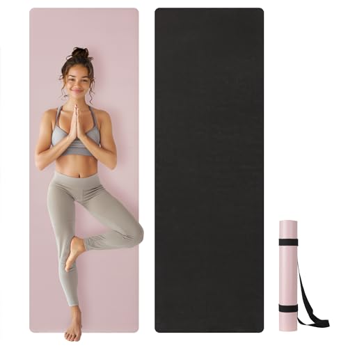 Navaris Yogamatte rutschfest 4mm - Matte aus Naturkautschuk - dünne Yoga Sportmatte Fitnessmatte mit Tragegurt - 183 x 61 x 0,4 cm - Fitness Gymnastikmatte - Pink Schwarz Navaris Yogamatte rutschfest 4mm - Matte aus Naturkautschuk - dünne Yoga Sportmatte Fitnessmatte mit Tragegurt - 183 x 61 x 0,4 cm - Fitness Gymnastikmatte - Pink Schwarz von Navaris