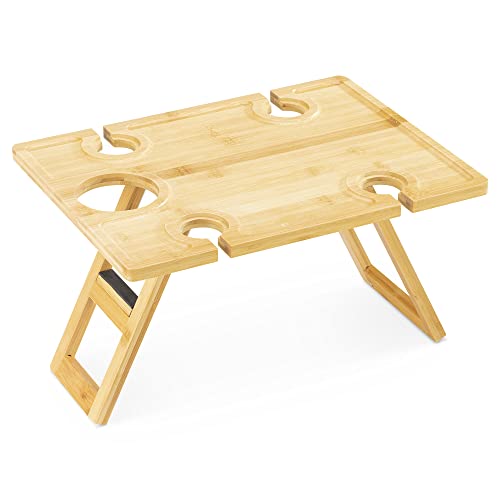 Navaris tragbarer Picknicktisch klappbar - Picknick Tisch aus Holz - mit 4 Weinglashalter und Weinflaschenhalter - Weintisch klappbar Outdoor - Bambus Weintablett Navaris tragbarer Picknicktisch klappbar - Picknick Tisch aus Holz - mit 4 Weinglashalter und Weinflaschenhalter - Weintisch klappbar Outdoor - Bambus Weintablett von Navaris