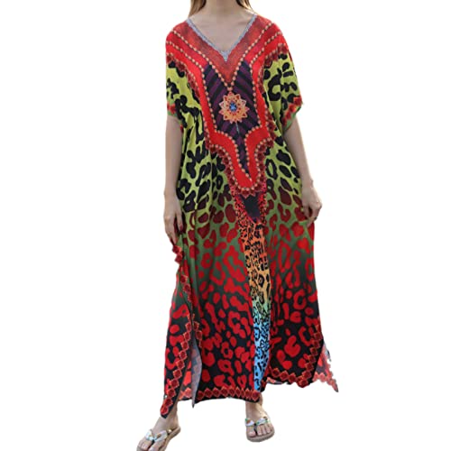 Navna Lässiger Kimono-Kleid mit Leopardenmuster, langärmelig, selbstgürtel, Badeanzug, Strandkleid von Navna