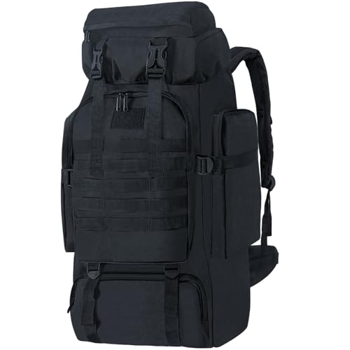 Nayubo 80L Wanderrucksack Camping Reise Tagesrucksack Wasserdicht Verstellbarer Extra großer Rucksack Klettern Trekking Outdoor Sporttasche Molle Rucksack für Männer Frauen (Schwarz) von Nayubo