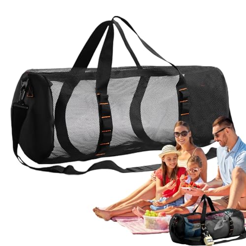 Nbbwwu Netz-Duffle-Tasche, Netz-Design, zylindrische Tauchtasche mit verstellbarem Riemen, multifunktionale Schnorchelausrüstung mit großem Fassungsvermögen und Innenhaken für Fitness, Camping, Urlaub von Nbbwwu