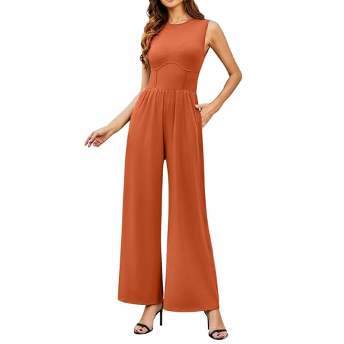 Devine Jumpsuit Mit Rundhalsausschnitt Und Weitem Bein,einfarbige,ärmellose,bauchkontrollierende Einteilerhose,elegante,lässige Tanktop-Hose Mit Rundhalsausschnitt Und Weitem Bein (Orange,2XL) von Nbzsmlkn