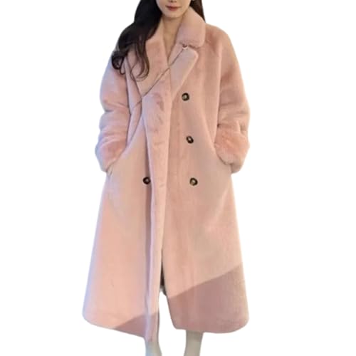 Eleganter Langer Kunstpelzmantel Für Damen,Kunstpelzjacke Mit Zotteligem Revers,Wintermantel Mit Offener Vorderseite,flauschige,warme Oberbekleidung,langer,winddichter Kunstpelzmantel (Rosa,L) von Nbzsmlkn