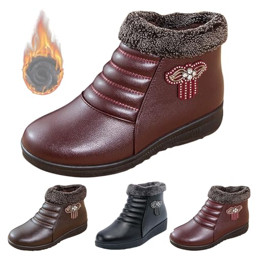 Nbzsmlkn Bequeme,warme,rutschfeste Winterstiefel Für Damen,orthopädische,wasserdichte Winterstiefel Für Damen Mit Fußgewölbeunterstützung,Bequeme,warme,pelzgefütterte,rutschfeste Stiefel (Rot,35) von Nbzsmlkn