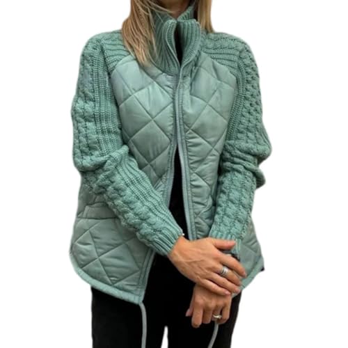 Nbzsmlkn Damen-Pumpjacke Mit Patchwork-Strickmuster, Damen-Langarm-Steppjacke Mit Patchwork-Muster Und Lockerer Passform, Lässige Shacket-Jacke, Gesteppte, Leichte, Kurze Damenjacke (Hellgrün,3XL) von Nbzsmlkn