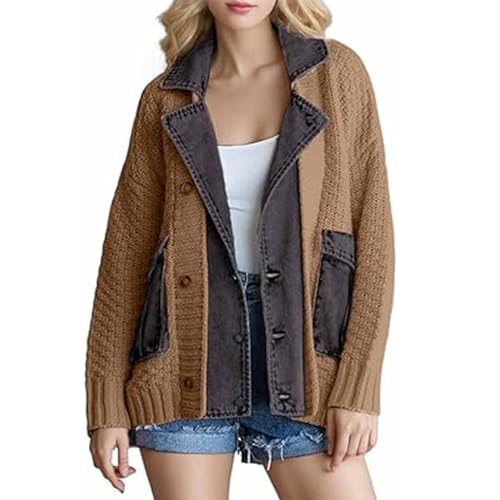 Nbzsmlkn Dearlassie Denim-Cardigan, Dearlassie Denim – Der Cardigan Mit Taschen, Dearlassie Denim-Cardigan Für Damen, Lockerer Jeans-Pullover-Cardigan Für Damen (Braun,3XL) von Nbzsmlkn