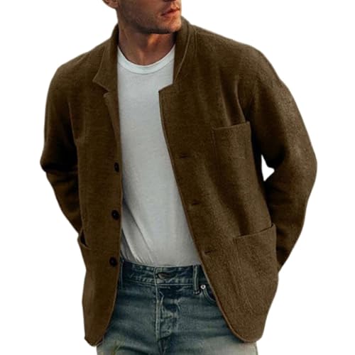 Nbzsmlkn Einfarbige Freizeitjacke Für Herren, Freizeitblazer Für Herren, Leichte Sportliche Button-Down-Jacke, Shacket, Einfarbige Modische Jacke Mit Revers Und Reverstaschen (Braun,XL) von Nbzsmlkn