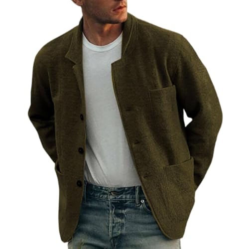 Nbzsmlkn Einfarbige Freizeitjacke Für Herren, Freizeitblazer Für Herren, Leichte Sportliche Button-Down-Jacke, Shacket, Einfarbige Modische Jacke Mit Revers Und Reverstaschen (Grün,L) von Nbzsmlkn