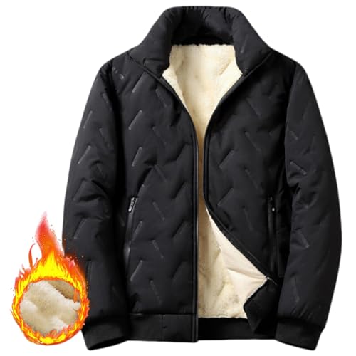 Nbzsmlkn Gesteppte Winterjacke Für Herren Mit Kunstfleece-Futter,Gesteppte Herrenjacke Mit Langen Ärmeln,weich Und Warm,Outdoor,Durchgehender Reißverschluss,lässiger Mantel Mit Taschen (Schwarz,2XL) von Nbzsmlkn