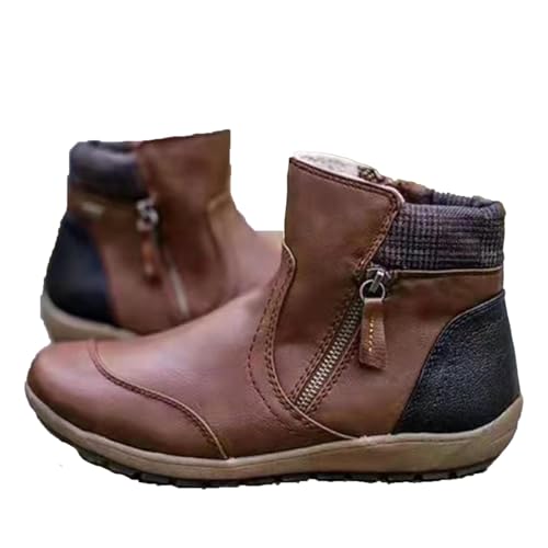 Nbzsmlkn Hochwertige Orthopädische Stiefel Mit Reißverschluss, Stiefel Mit Fußgewölbeunterstützung Für Damen, Modische Vintage-Retro-Stiefeletten Mit Seitlichem Reißverschluss (Braun,37) von Nbzsmlkn