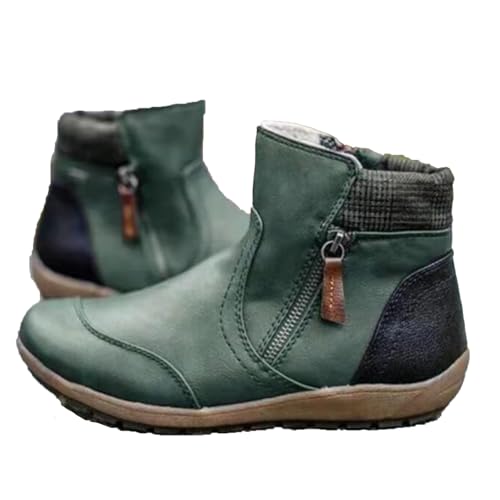 Nbzsmlkn Hochwertige Orthopädische Stiefel Mit Reißverschluss, Stiefel Mit Fußgewölbeunterstützung Für Damen, Modische Vintage-Retro-Stiefeletten Mit Seitlichem Reißverschluss (Grün,37) von Nbzsmlkn