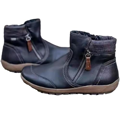 Nbzsmlkn Hochwertige Orthopädische Stiefel Mit Reißverschluss, Stiefel Mit Fußgewölbeunterstützung Für Damen, Modische Vintage-Retro-Stiefeletten Mit Seitlichem Reißverschluss (Schwarz,42) von Nbzsmlkn