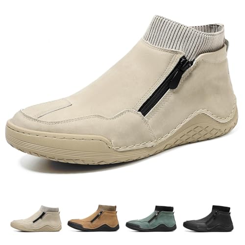 Nbzsmlkn Italienische Handgefertigte Hohe Stiefel,Bequeme Chukka-Stiefel Mit Orthopädischer Fußgewölbeunterstützung Für Herren,elastische Socken-Sneaker Mit Seitlichem Reißverschluss (Beige,38) von Nbzsmlkn