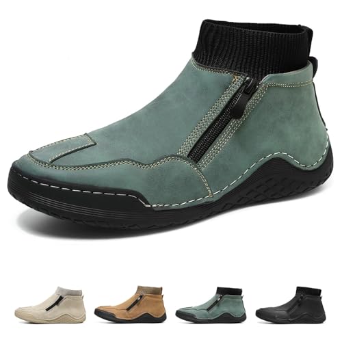 Nbzsmlkn Italienische Handgefertigte Hohe Stiefel,Bequeme Chukka-Stiefel Mit Orthopädischer Fußgewölbeunterstützung Für Herren,elastische Socken-Sneaker Mit Seitlichem Reißverschluss (Grün,40) von Nbzsmlkn