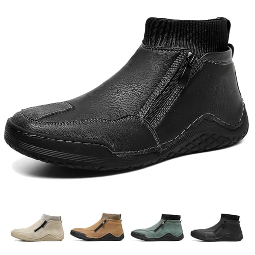 Nbzsmlkn Italienische Handgefertigte Hohe Stiefel,Bequeme Chukka-Stiefel Mit Orthopädischer Fußgewölbeunterstützung Für Herren,elastische Socken-Sneaker Mit Seitlichem Reißverschluss (Schwarz,46) von Nbzsmlkn