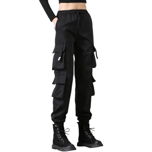 Nbzsmlkn Jogginghose Mit Knöchelband Für Damen, Cargohose Mit Hoher Taille Und Kordelzug, Stretch-Cargohose Mit Mehreren Taschen (Schwarz,5XL) von Nbzsmlkn