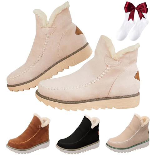 Nbzsmlkn Klassische rutschfeste Damenstiefeletten, Orthopädische Damenwinterstiefeletten Mit Fußgewölbeunterstützung, Klassische Warme Winterstiefeletten Zum Hineinschlüpfen Mit Fellfutter (Beige,43) von Nbzsmlkn