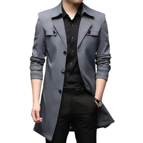 Nbzsmlkn Midi-Trenchcoat Für Herren, Einreihiger Trenchcoat Mit Schmaler Passform Und Revers Für Herren, Einreihiger, Lässiger Business-Mantel Im Englischen Stil (Grau,XL) von Nbzsmlkn