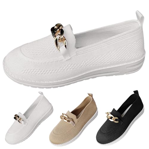 Nbzsmlkn Orthopädische Schuhe Mit Kettendesign, Orthopädische Slipper Für Damen, Slipper Aus Gewebtem Mesh, Orthopädische, Atmungsaktive Slipper, Flache Wanderschuhe (Weiß,37) von Nbzsmlkn