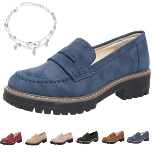 Nbzsmlkn Orthoture – Orthopädische Plateau-Loafer, Orthoture Leichte, rutschfeste Freizeitschuhe Mit Breiter Spitze, Bequeme Damen-Loafer, Bequeme, Lässige Mode Zum Reinschlüpfen (Blau,37) von Nbzsmlkn