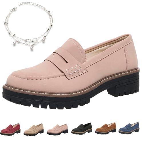 Nbzsmlkn Orthoture – Orthopädische Plateau-Loafer, Orthoture Leichte, rutschfeste Freizeitschuhe Mit Breiter Spitze, Bequeme Damen-Loafer, Bequeme, Lässige Mode Zum Reinschlüpfen (Rosa,38) von Nbzsmlkn