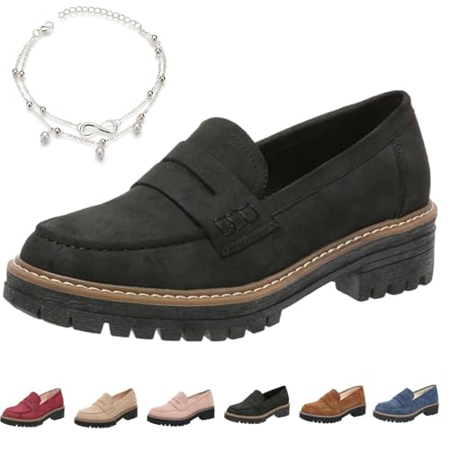 Nbzsmlkn Orthoture – Orthopädische Plateau-Loafer, Orthoture Leichte, rutschfeste Freizeitschuhe Mit Breiter Spitze, Bequeme Damen-Loafer, Bequeme, Lässige Mode Zum Reinschlüpfen (Schwarz,40) von Nbzsmlkn