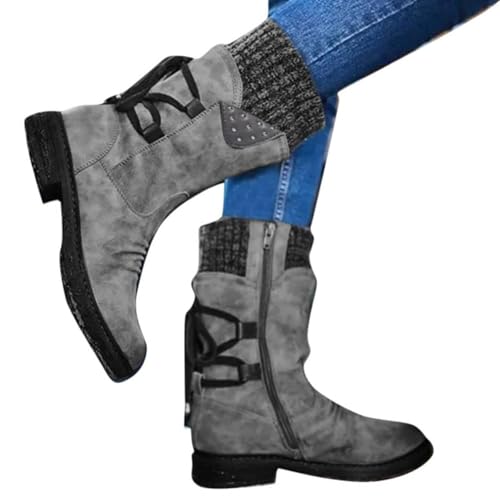 Nbzsmlkn Premiu wasserdichte Halbhohe Stiefel Mit Reißverschluss,orthopädische Outdoor-Stiefel Für Damen Mit Fußgewölbeunterstützung,Winterstiefel Mit Niedrigem Absatz Und Halbhohem Schaft (Grau,40) von Nbzsmlkn