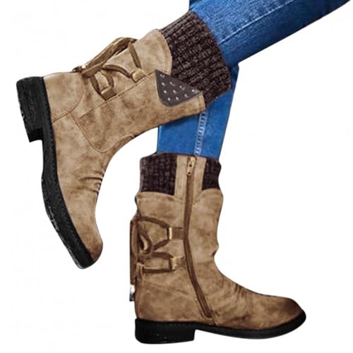 Nbzsmlkn Premiu wasserdichte Halbhohe Stiefel Mit Reißverschluss,orthopädische Outdoor-Stiefel Für Damen Mit Fußgewölbeunterstützung,Winterstiefel Mit Niedrigem Absatz Und Halbhohem Schaft (Khaki,38) von Nbzsmlkn