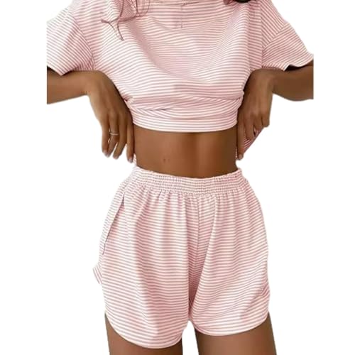 Nbzsmlkn Sereluxe Pyjama-Set,Pyjama-Set Mit Geteilten Shorts,weiches Und Verführerisches Pyjama-Set Von Sereluxe,Pyjama-Set Mit Geteilten Shorts,gestreiftes Pyjama-Set Mit Geteilten Shorts (Rosa,2XL) von Nbzsmlkn