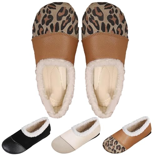 Nbzsmlkn Warme Und Luxuriöse Winterschuhe Aus Leder Für Damen, Freizeitschuhe Mit Orthopädischer Fußgewölbeunterstützung, Warme Orthopädische Freizeitschuhe Zum Reinschlüpfen (Leopard,41) von Nbzsmlkn