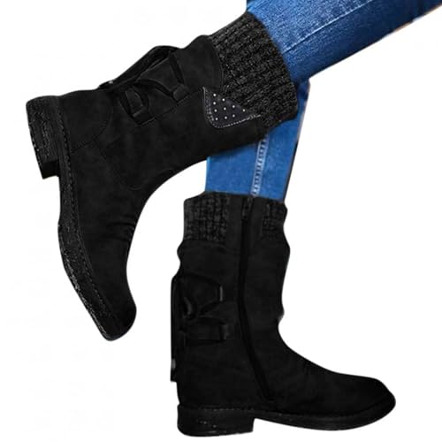 Premiu Wasserdichte Halbhohe Stiefel Mit Reißverschluss,orthopädische Outdoor-Stiefel Für Damen Mit Fußgewölbeunterstützung,Winterstiefel Mit Niedrigem Absatz Und Halbhohem Schaft (Schwarz,36) von Nbzsmlkn