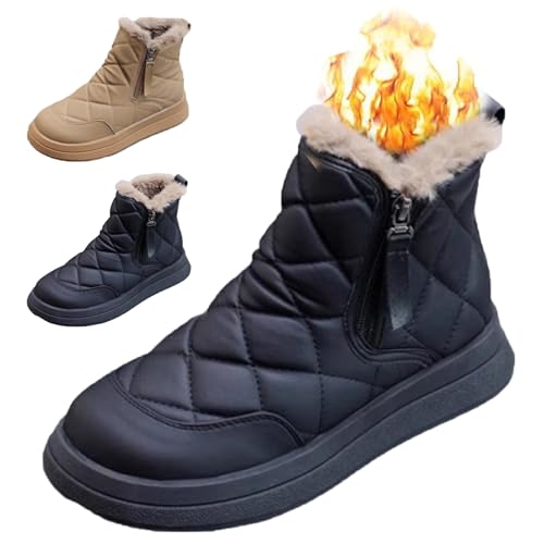 Rutschfeste,warme Und Leichte Schneestiefel Für Damen,orthopädische,wasserdichte Winterstiefel Für Damen Mit Fußgewölbeunterstützung,warme,flauschige Stiefel Aus PU-Leder Reißverschluss (Schwarz,40) von Nbzsmlkn