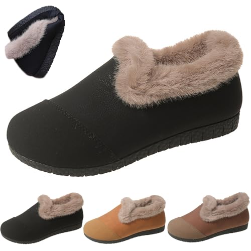 Warme Schlupfschuhe Für Den Winter Für Damen,orthopädische Outdoor-Wanderschuhe Mit Fußgewölbeunterstützung,warme Schlupfstiefel Mit Runder Spitze Und Fellfutter,rutschfeste Schuhe (Schwarz,37) von Nbzsmlkn