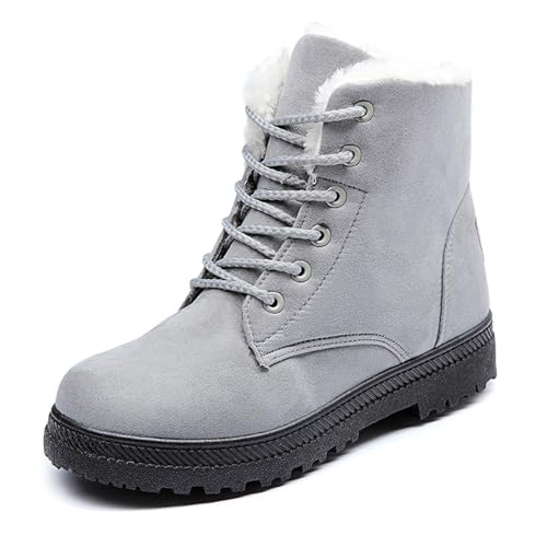 Warme Schneestiefel Für Damen,orthopädischer Wasserdichter Winterstiefel Für Damen Mit Fußgewölbeunterstützung,warme,pelzgefütterte Stiefeletten Mit Schnürung Und Wasserdichten Stiefeln (Grau,44) von Nbzsmlkn