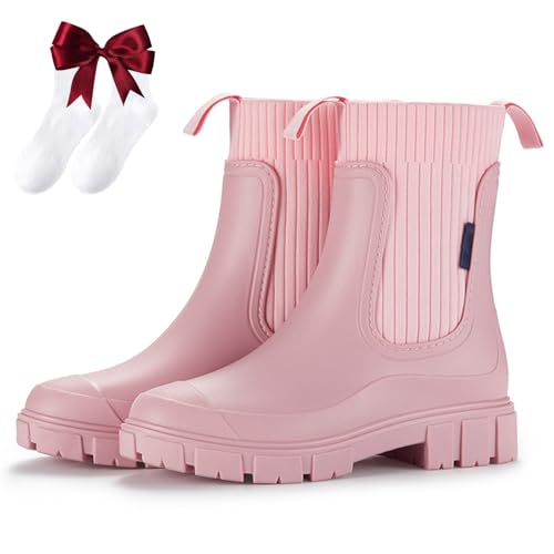 Wasserdichte Und Rutschfeste Stiefel Mit Dicker Sohle,orthopädische Regenstiefel Damen Mit Fußgewölbeunterstützung,elastische,wasserdichte,leichte Und Rutschfeste Gartenstiefeletten (Rosa,40) von Nbzsmlkn