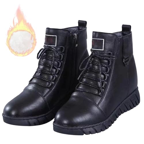 Weiche,leichte,wasserdichte,dicke Stiefel Für Damen,Stiefel Mit Fußgewölbeunterstützung,modische Stiefeletten Mit Schnürung Und Seitlichem Reißverschluss,warme,wasserdichte Kampfstiefel (Schwarz,40) von Nbzsmlkn